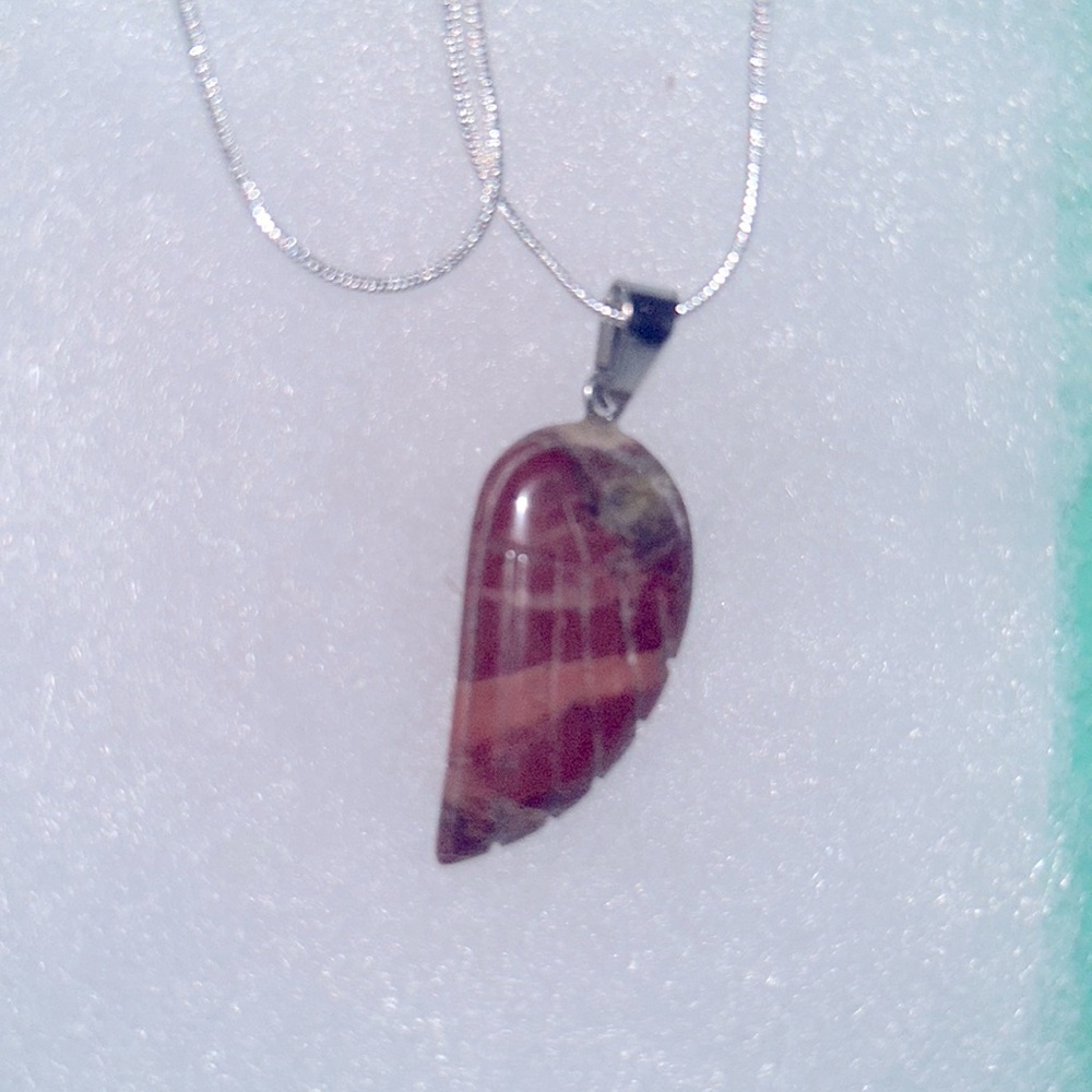 Boho hippie Red Jasper Angel Wing Sterling Silver Necklace 30”